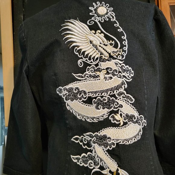 Simon Chang Jean Jacket with Embroidered Dragons~Elegance & Style - Picture 7 of 13